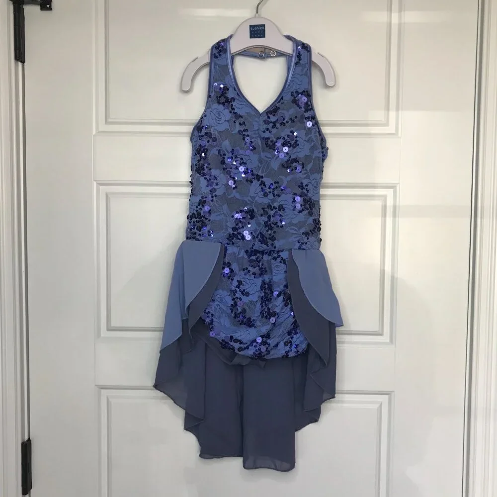 Weissman Dance Costume Girls Size IC (6X/7) Sequined with Half‎ Skirt Periwinkle